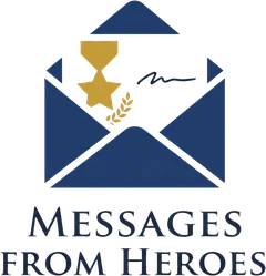 Messages From Heroes logo: an open envelope holding a gold medal and a signed letter