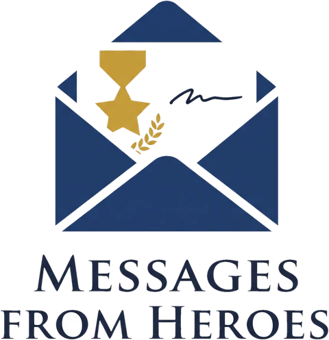Messages From Heroes logo: an open envelope holding a gold medal and a signed letter