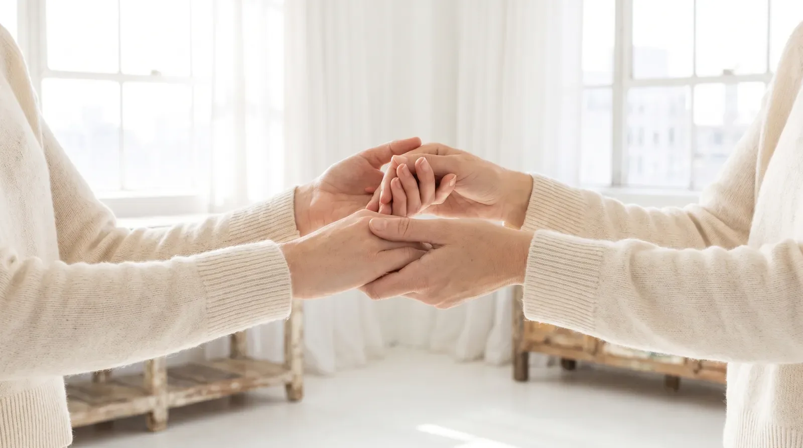 Two pairs of hands held together in a gesture of care